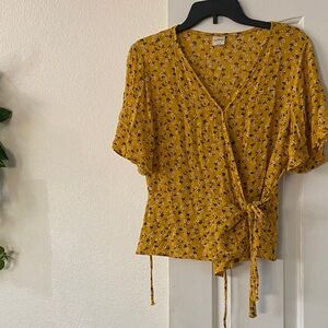 Kaileigh Mustard Floral Wrap Blouse